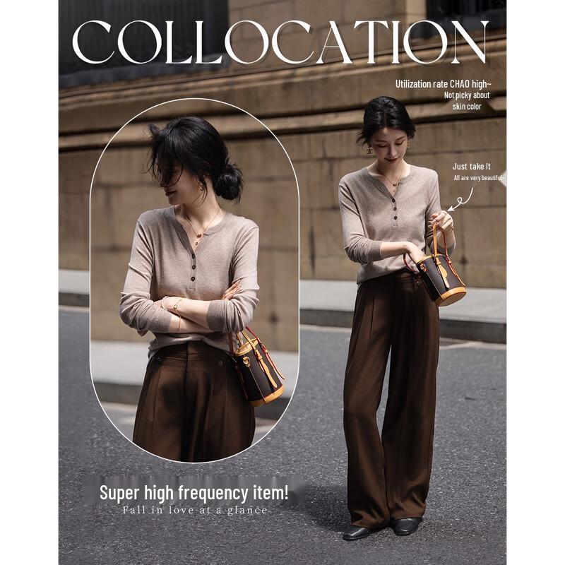 Demana Effortless Comfort V-Neck 3-Button Long-Sleeve Knit Top