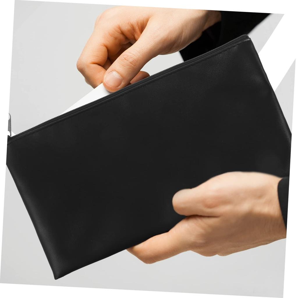 EXCEART PU Leather 2-Piece Zippered Money Bag Wallet Pouch for Coins, Checks, Cosmetics, and Cash Organizer, 28x6x0.4 Inches