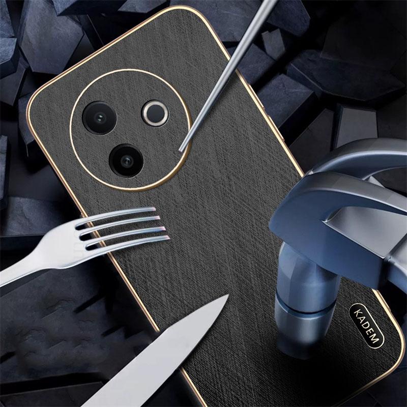 6D Plating Gold Silk Texture Leather Phone Case For Vivo Y300i Y300 Pro Plus Y200 Y78 Y100 Plus Fast Charger Electroplated Cover