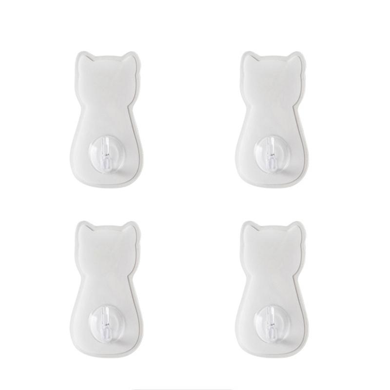 4pcs Waterproof Adhesive Hook for Bathroom Kitchen Cute Cats Door Hanger Holder Clothes Towel Racks Wall Decoration