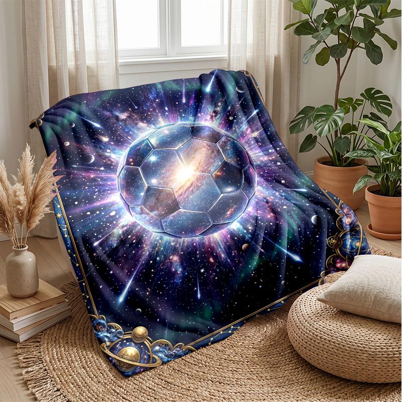Cosmic Soccer Ball Blanket Personalized Name Flannel Blanket Soft Cozy Plush Throw for Sofa Bed Lightweight Home Decor