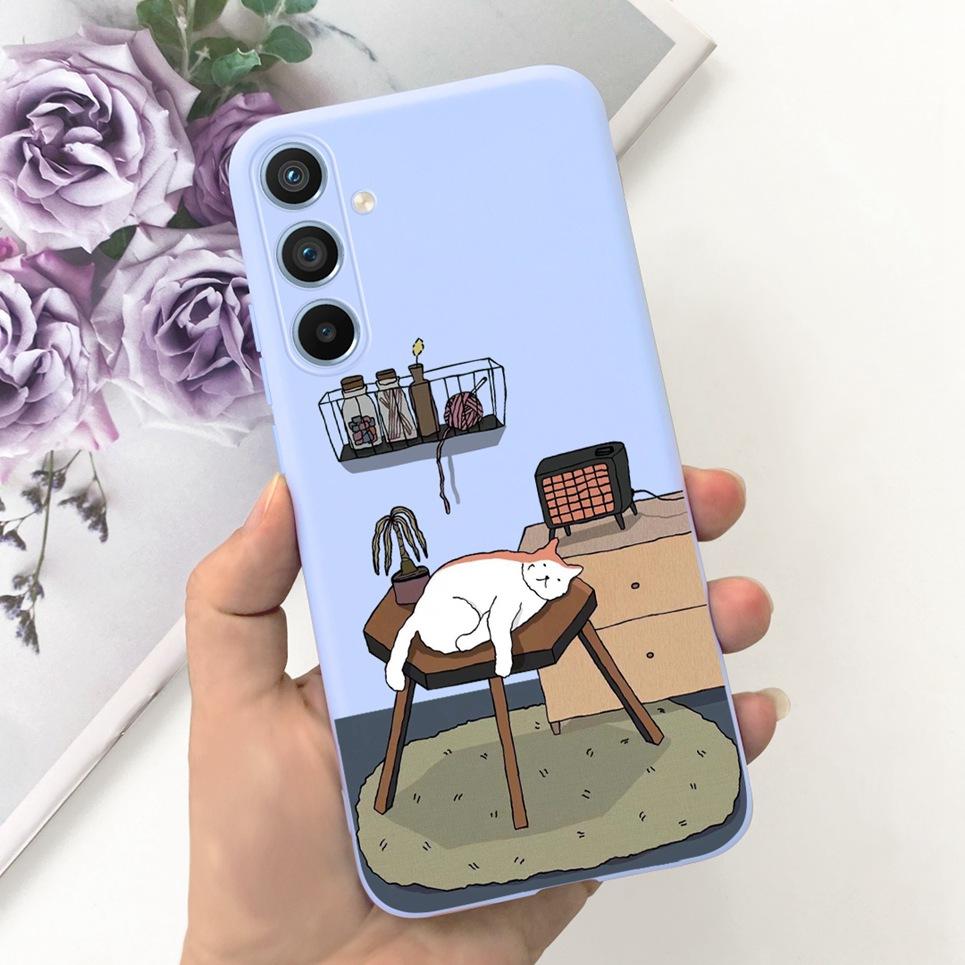 Soft Silicone Cases For Samsung Galaxy A54 5G A53 5G Case Samsung A23 4G 5G A12 A125F Bumper Shell Black Cat Stylish Coques Etui