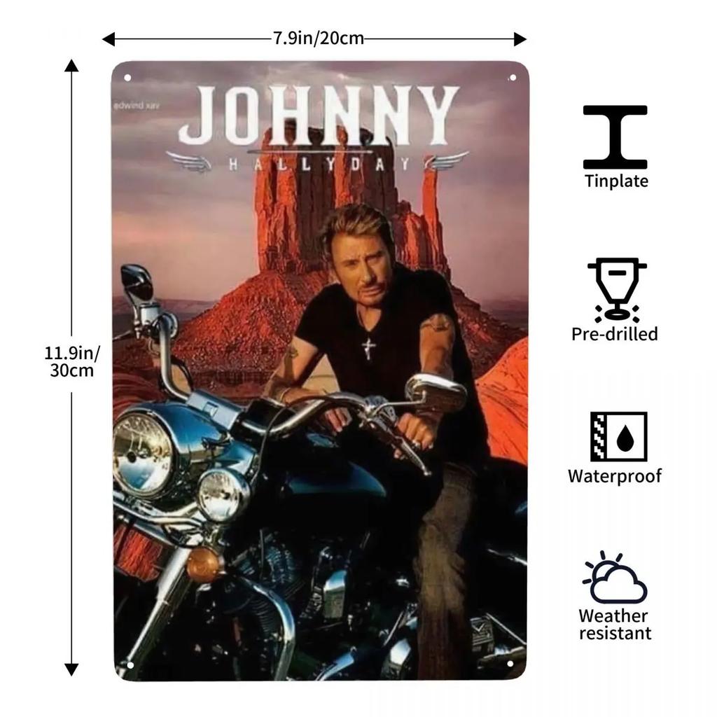 Motorrad Johnny Hallyday Schild Custom Retro Französischer Rocksänger Metallschilder für Club Cafe Restaurant Man Cave Bar Wanddekoration