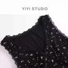 Small Spring and Summer Temperament Suspender Dress Women's Black Floral Waist Dress