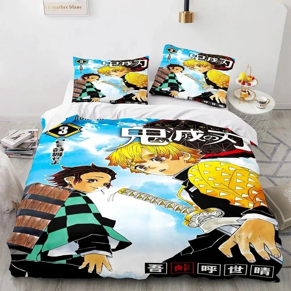 Anime Demon Slayer Kamado Tanjirou Sengetøy Sett Dynetrekk Sengesett Dynetrekk Putetrekk Dyne king Queen Size Gutter Voksen