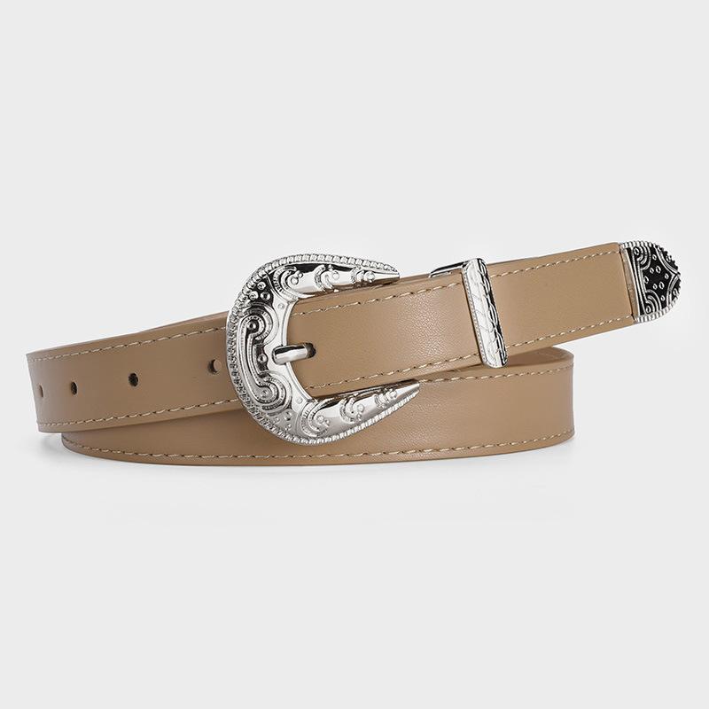 New Trend Three-Piece Women'S Belt High-End Silver Buckle Simple Decorative Pu Belt
