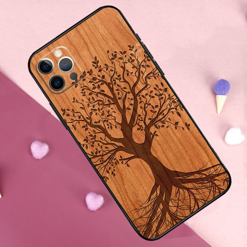 Baum Blüte Bambus Holz Handyhülle Für iPhone 17 Pro Max 11 14 15 16 Pro Max Plus 13 12 Mini 16e 17 Air Rückseite