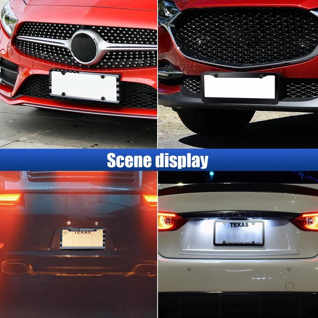 2PCS Matte Black License Plate Frames, Stainless Steel Tag Frame, Car License Plate Protector Holder with Screws Fasteners Caps, Universal Front &