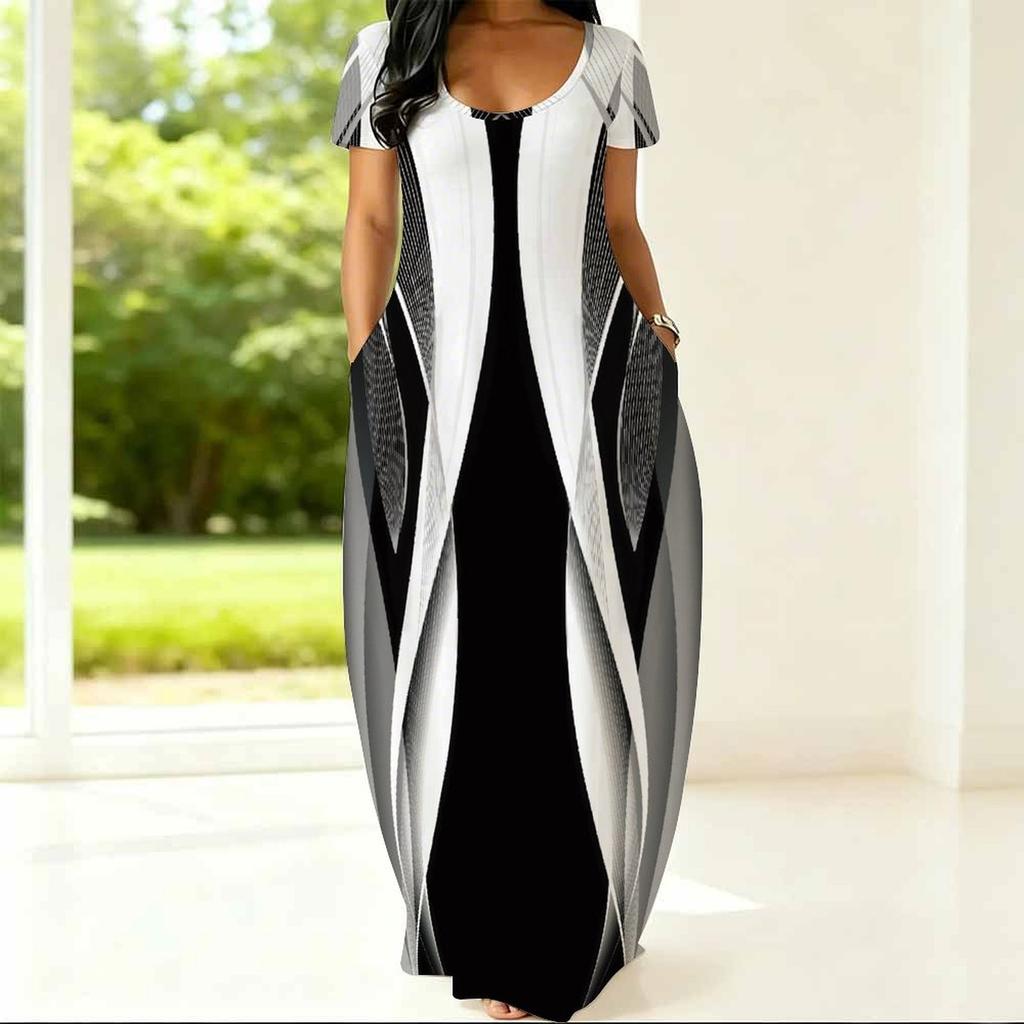 Ladies Plus Size Short Sleeve Crew Neck Dress Summer Soft Daily Tunic