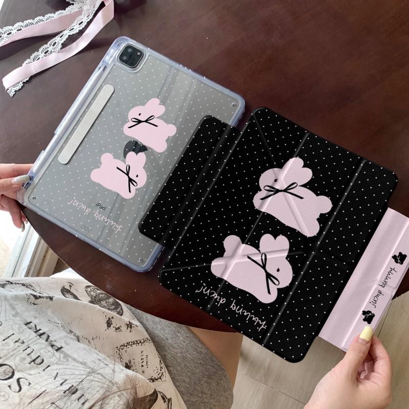 Cute Polka Dot Bunny Bow Case IPad Air 4 5 6 10.9 Inch Pro 11 13 Shockproof Side-Attach Cover With Sleep/Wake Function