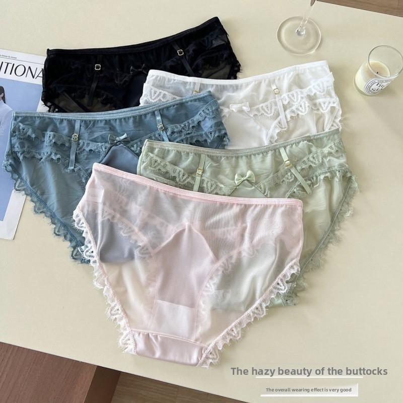 Female Summer Thin Style Lace Mesh Cotton Bottom Crotch Close Skin Triangle Briefs
