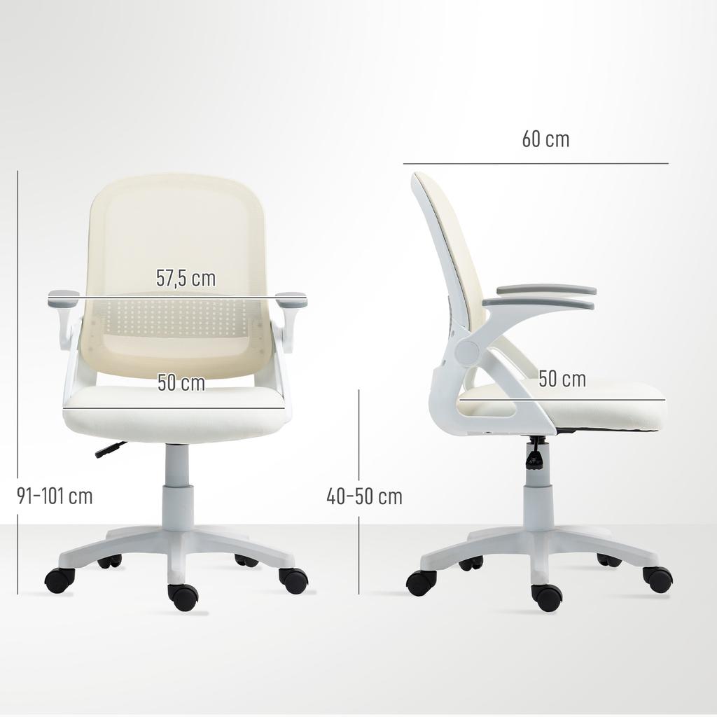 Breathable Mesh Office Chair, Ergonomic Swivel Chair with Folding Armrests and Lumbar Support, White