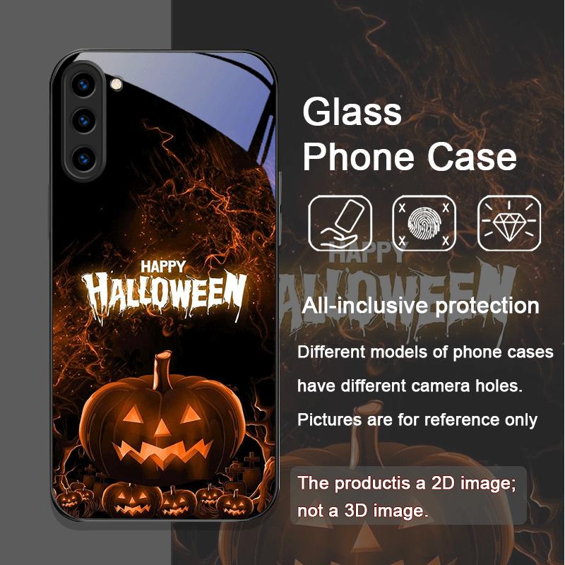 Lustiges Halloween Böser Kürbis Muster Gehärtetes Glas Handyhülle für Samsung Galaxy S25 Ultra S24 S23 Plus S22 S21 S20 FE 5G Abdeckung