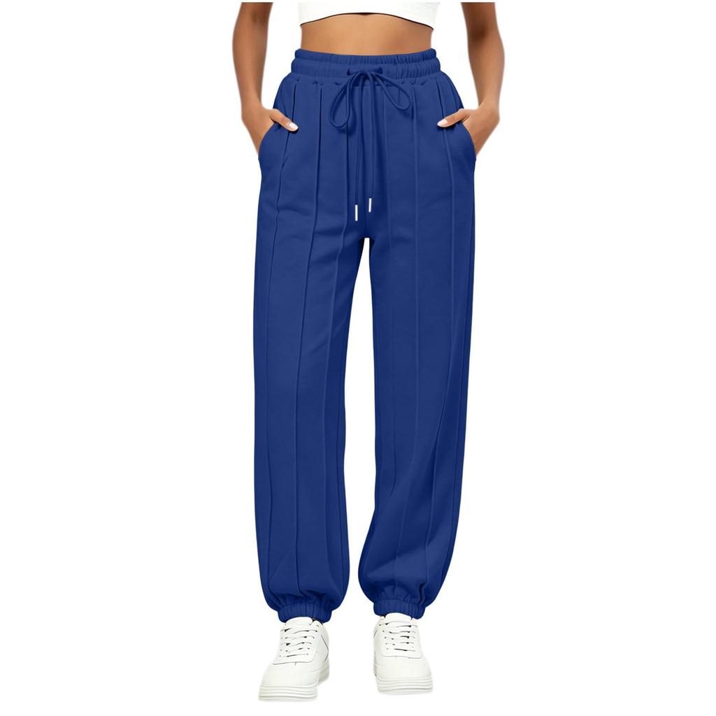 Women's Casual Color Loose Fit Drawstring Pants with Pockets and Tapered Cuffed Hem