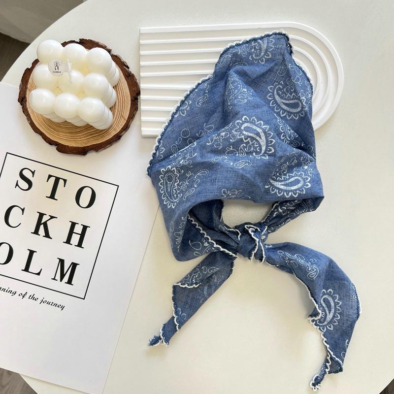 2025 Flower Neck Scarf Shawl Summer Triangle Hair Head Wrap Headband Handkerchief Hair Ties Bandanas Hair Ribbon For Women