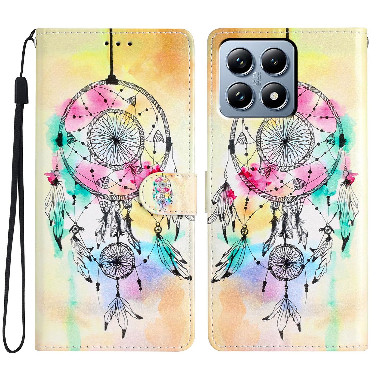 

For Xiaomi 15T Pro Wallet Case PU Leather Pattern Printing Stand Phone Cover with Strap Wind Chime