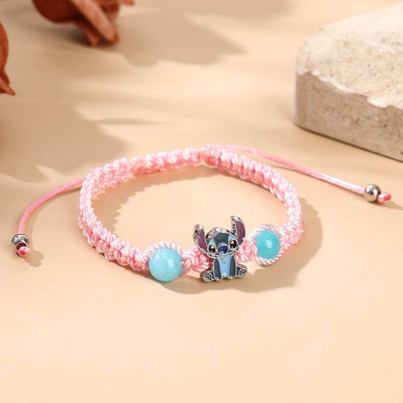 Entzückendes Stitch Cartoon Gewebtes Armband Figurenmuster Armband Geschenk Verstellbare Schnalle Armbänder für Kinder Mädchen Geburtsdatum Geschenk