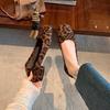 Sheepskin version~ Grape mother has the same temperament square head, light mouth bow, thick heel, versatile leopard print, genuine leather shoes.