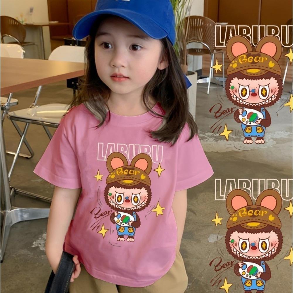 

Labubu Printed Children s T-shirt Soft and Loose Cartoon Printed Girls Top Comfortable, Fashionable and Versatile Clothing 110