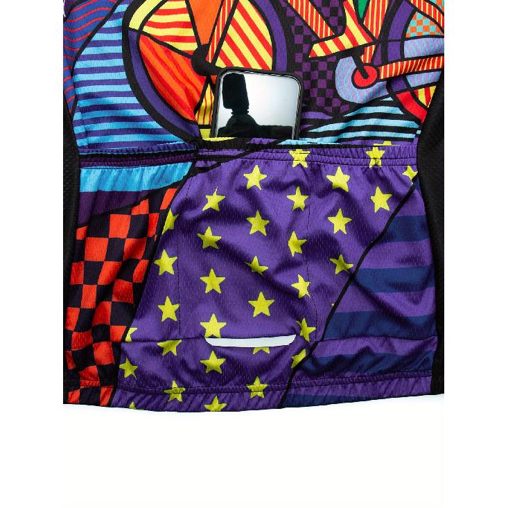 Farbenfroher Radsport-Musterdruck, Herren Kurzarm Radtrikot mit Reißverschluss, Atmungsaktives Schnelltrocknendes Slim-Fit Radsportshirt für Herren