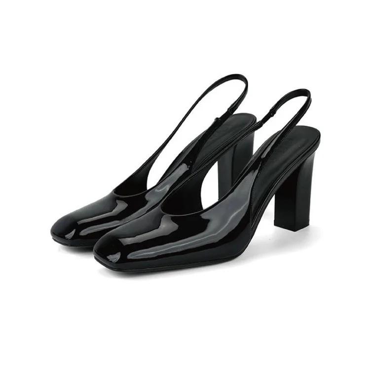 

Fashion 2025 Design Shoes Summer Patent Leather Women Sandals Fashion Square Toe Dress Street Style High Heel Shoes Zapatos De Mujer 35 чорний