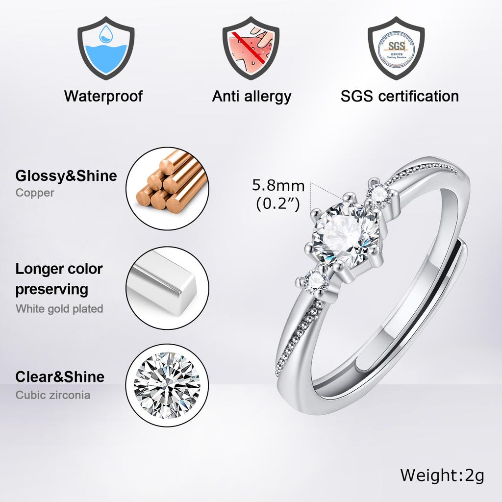 White Gemstone Rings Silver Color Metal Finger Wedding Jewelry Band for Women Engagement Ring
