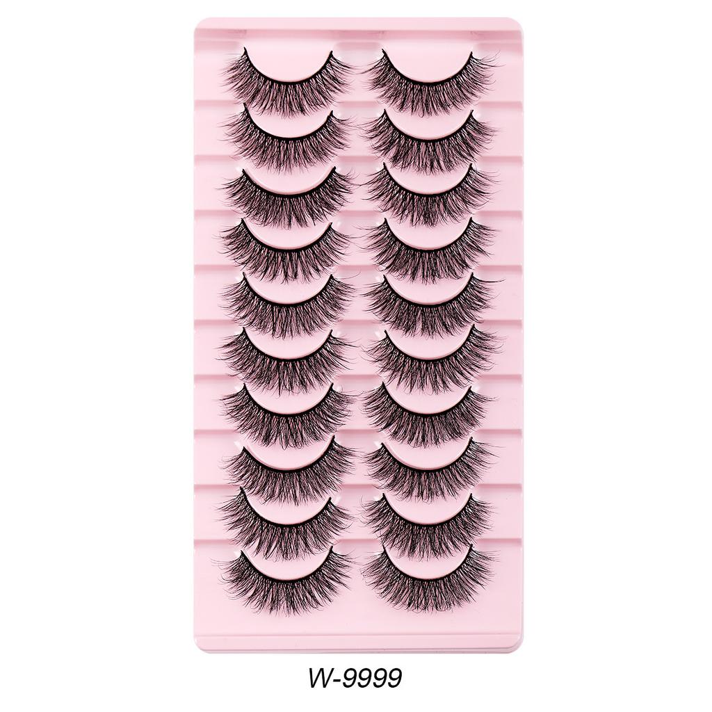 10 paires de faux cils à tiges rigides, imitation poil de vison naturel, style ébouriffé, désordonné, recourbé et épais