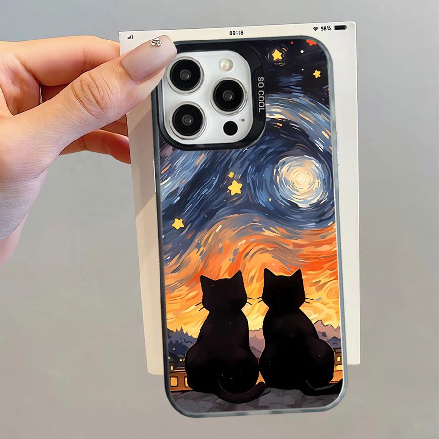 Étui souple pour iPhone 16e 11 12 13 Pro Max 14 15 16 Plus Art Van Gogh Chat