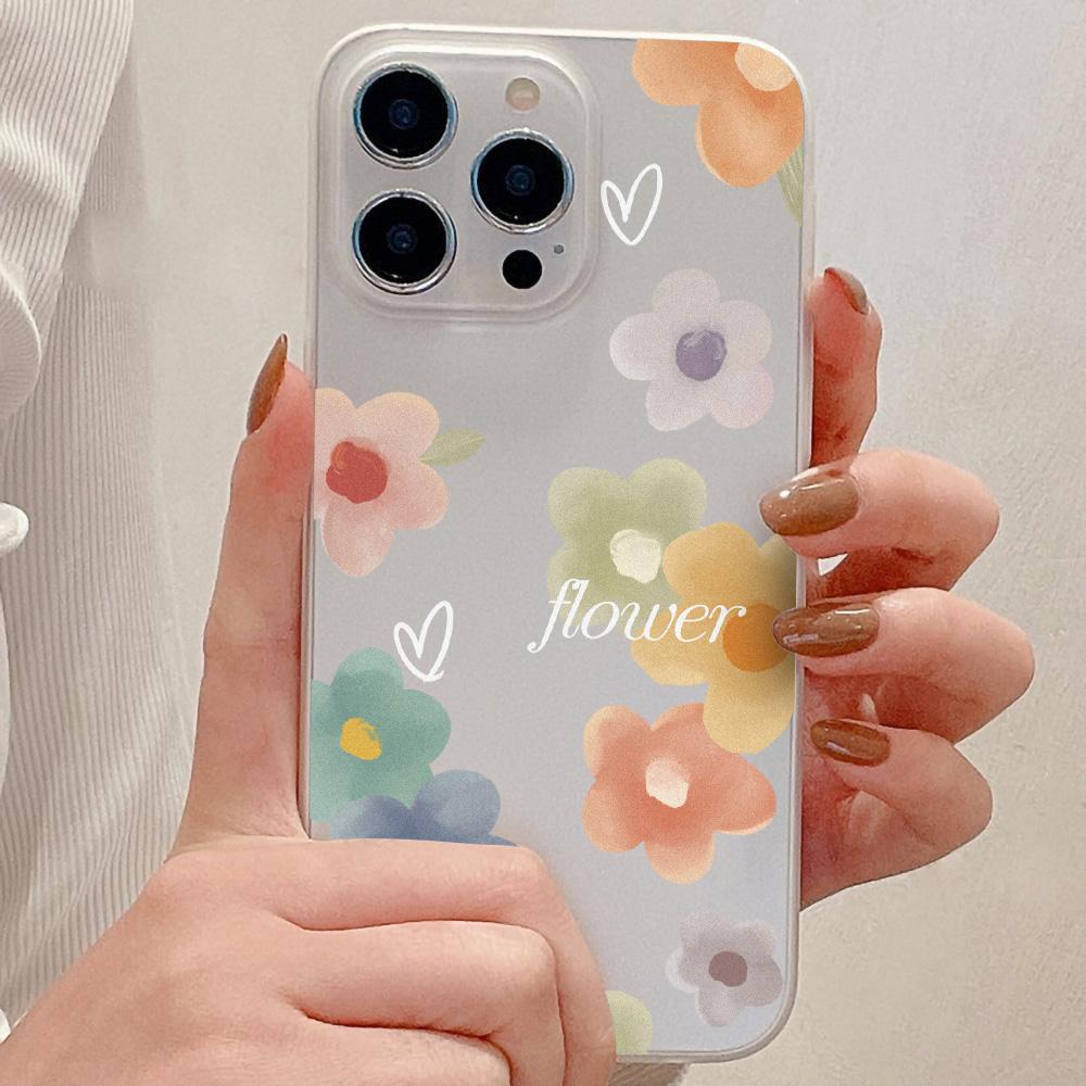 Mobile Phone Cases for iPhone 11 13 15 Pro Max 12 14 Pro Max Case iPhone 16 15 Plus 13 Pro 12 Frosted Texture Painted Cartoon Flowers