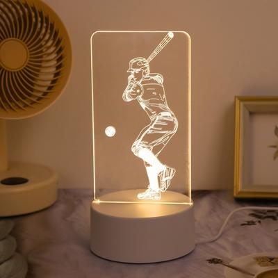 Kreativní baseballové světlo, 3D noční světlo, kreativní stolní, světlo pro atmosféru v ložnici, světlo na dekoraci pokoje, napájení přes USB