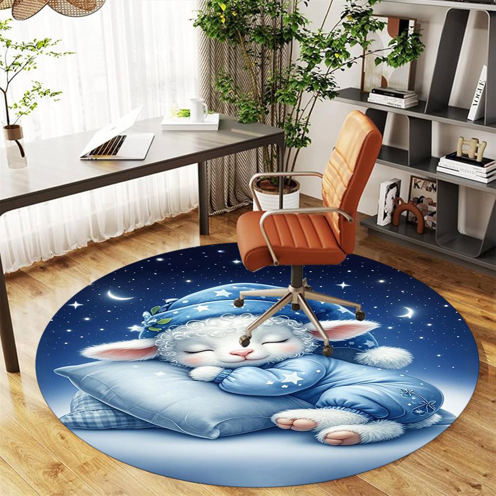 1 Stück Süßes Lamm schlafend Runder Stuhlmatte Teppich - Rutschfest, Fußmatte für Büro, Schlafzimmer, Heimdeko Weihnachtsgeschenk c0528049