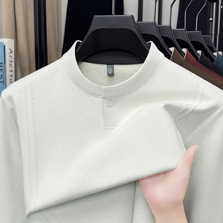 Men s Autumn/Winter Wool Hoodie: Stand Collar, Long Sleeve, Solid Color, Versatile Base Layer T-Shirt. M
