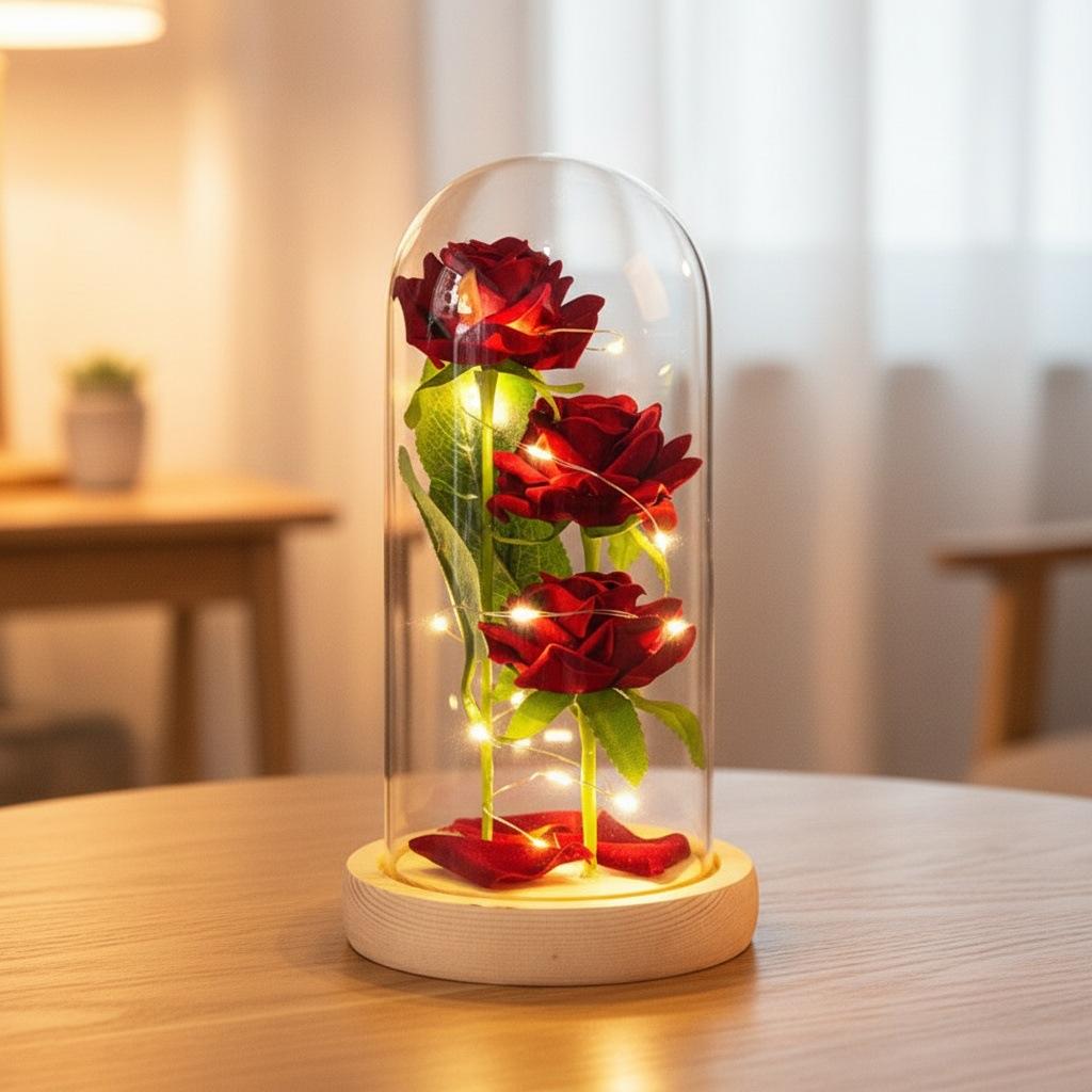 Simulation Eternal Flower Rose Bouquet Glass Cover Qixi Festival Valentine's Day Mother's Day Christmas Gift Box Finished Product