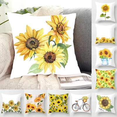 Floral Plant Print Cushion Cover, Beautiful Sunflower, Sofa, Home Decoration