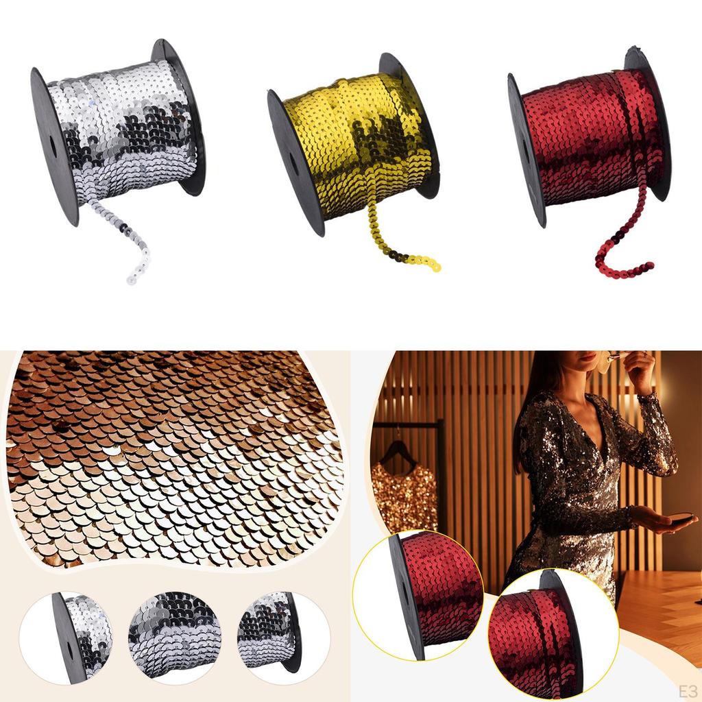 And Easy-to-Use Paillette Flat Trim Strips, 6mm Wide, Ribbon Roll for Crafts, Sewing, Costume