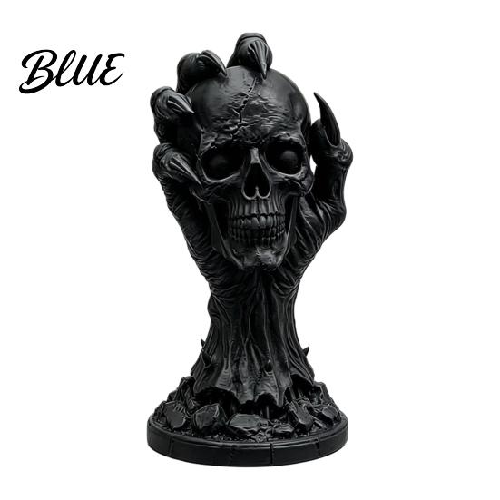 Horror Theme Room Accents 3D Printed Skull & Devil Hand Figurine Realistic Holding Handmade Craft Decor Statue Gothic Desktop Ornament for Halloween