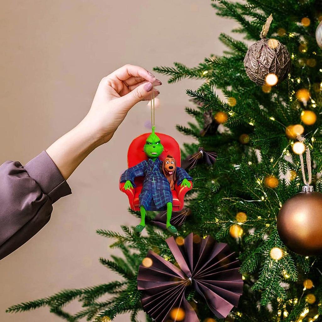 Cartoon Style Green Monster Christmas Tree Hanging Ornament For Home And Car