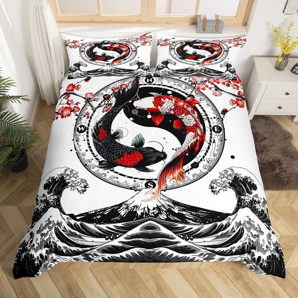 Japanese Samurai Duvet Cover Pillowcase 3D Pattern Sakura Mount Fuji Bedding Set Adult Bedroom Decoration Single Double Large