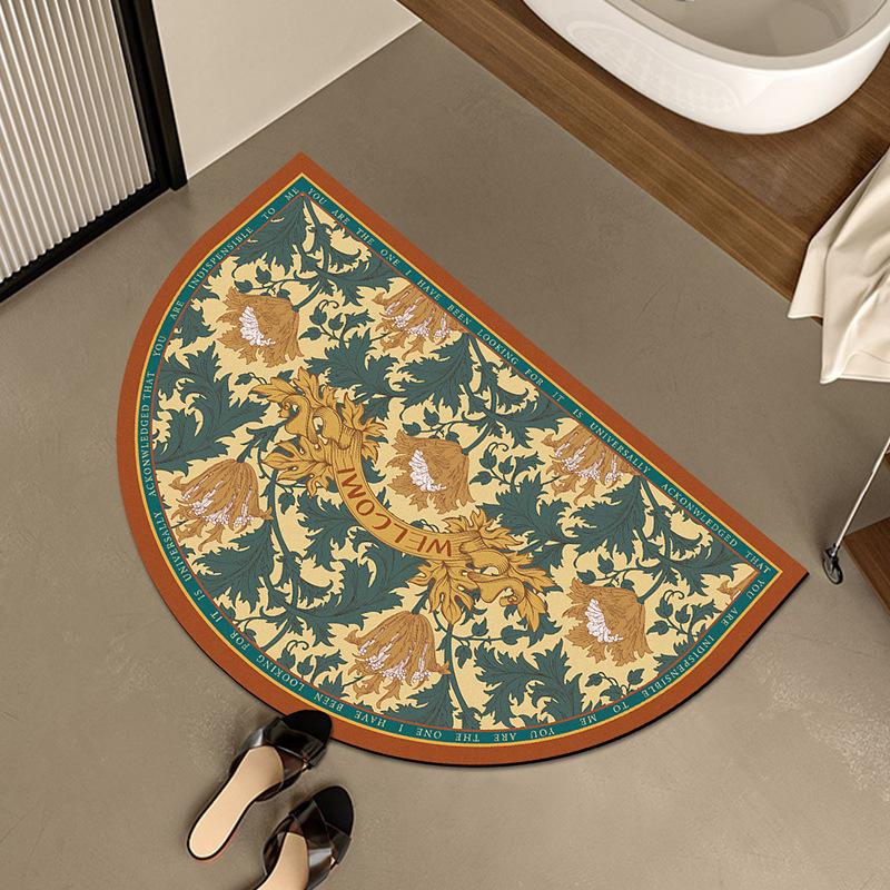 American Retro Semicircular Bathroom Floor Mat Water Absorption and Quick-drying Toilet Bathroom Door Foot Mat Diatom Mud Anti-slip Door Mat