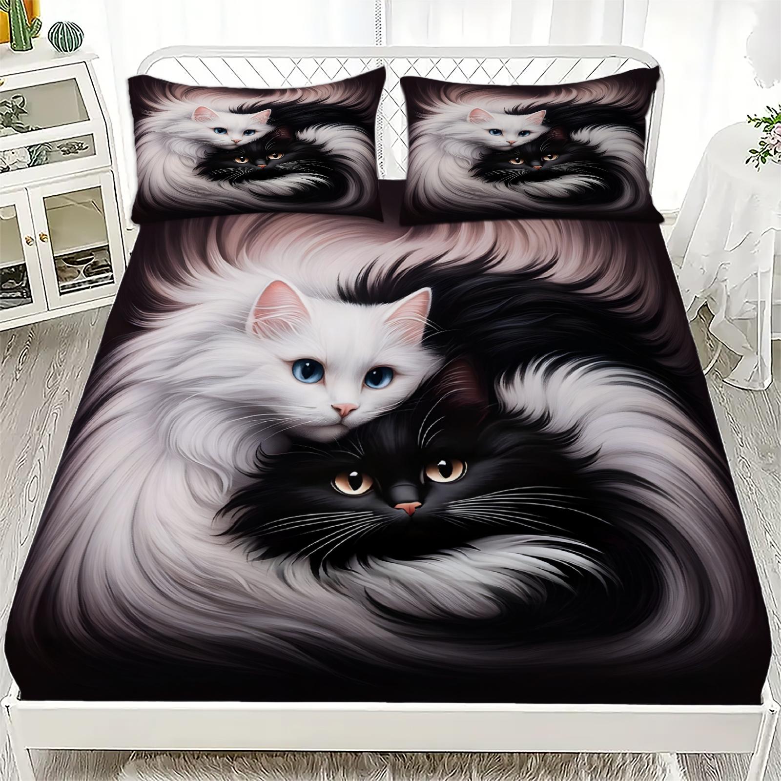 

1 шт. Милые кошки Полиэстеровая простыня Мягкая цифровая печать Простыня на резинке Без наволочки Хэллоуин Декор Подарок для детской спальни 90x200x25cm
