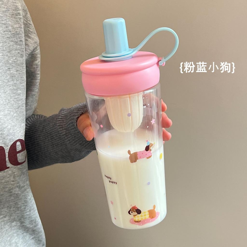 Water bottle straw cup student flower teacup water cup girls easy cup portable straw plastic cup large capacity summer cup