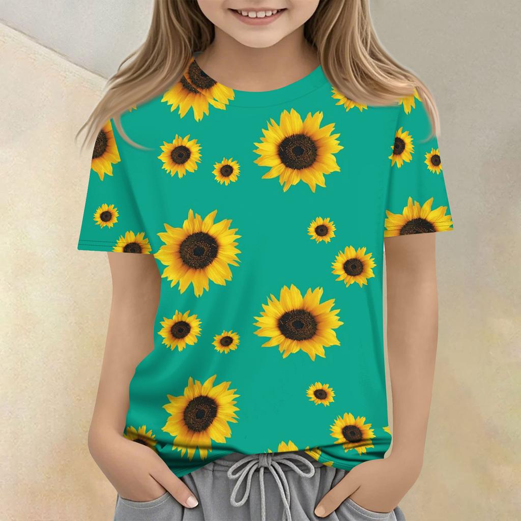 Children's Printed Round Neck Short Sleeved Casual T-shirt