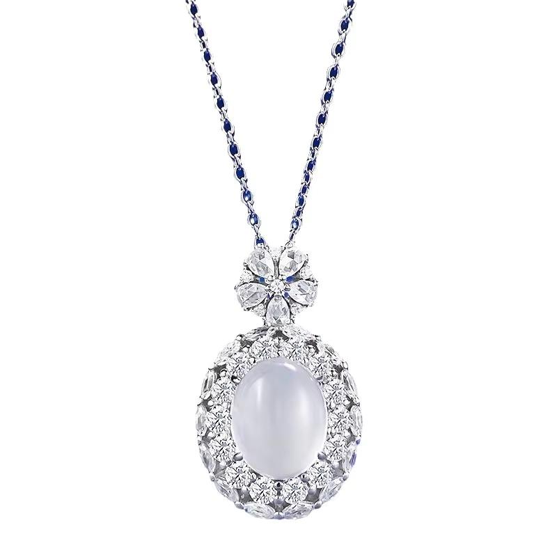 New S925 Silver Inlaid Natural Foam Jade High Ice 8 * 10 Faced Marrow Pendant Wedding Jewelry