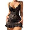 Women Nightdress V Neck Hollow Out Floral Embroidery Backless Sleeveless Slim Fit Nightwear Ruffle