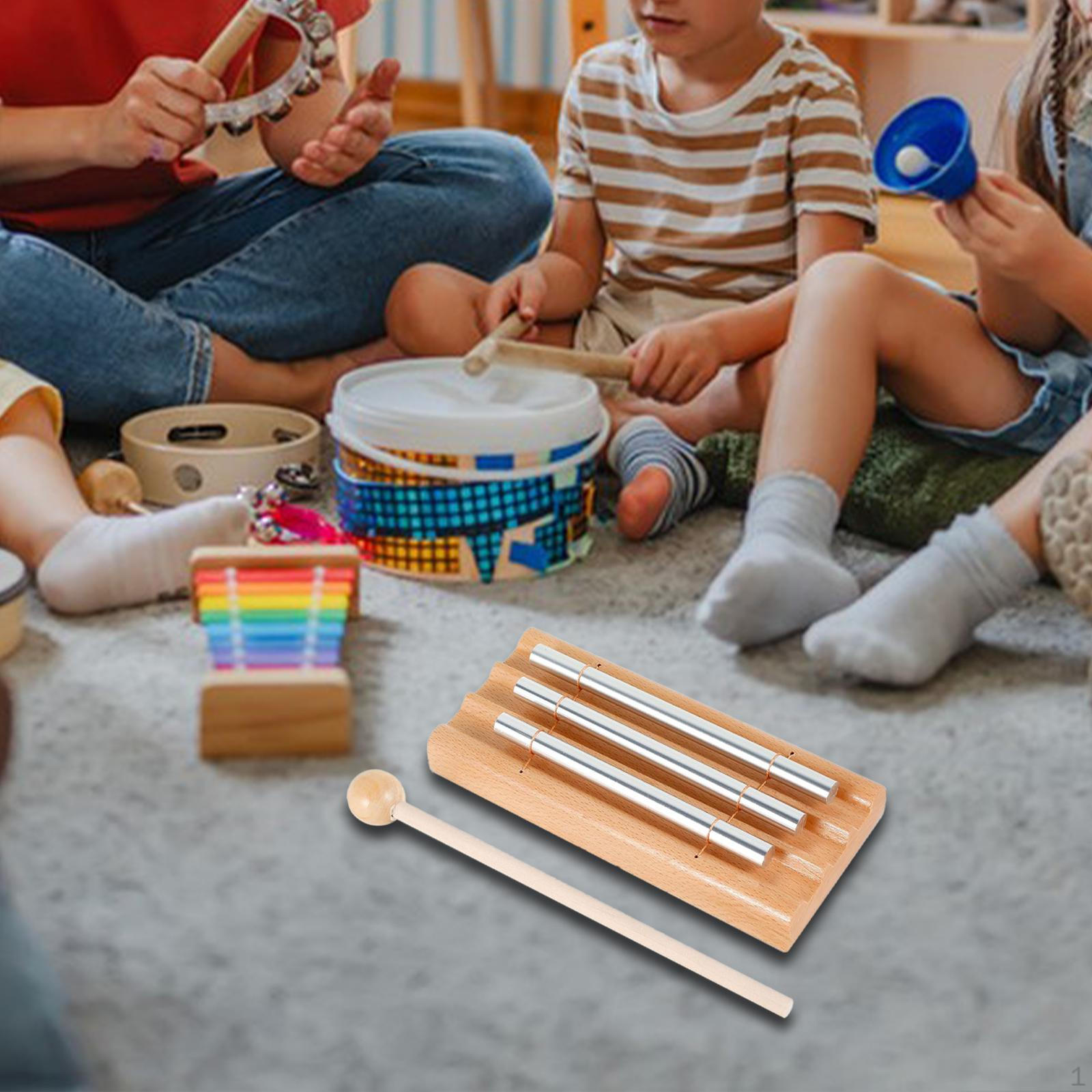 

Hand Chime with 3 Tone Wind Wooden Base Reminder Percussion Instrument Mallet Classroom