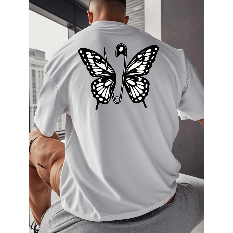 European Size Butterfly Pattern Short-Sleeve T-Shirt, Showcasing American Fashion. This Printed Base Layer Is an Oversized, Loose-fit Casual Top