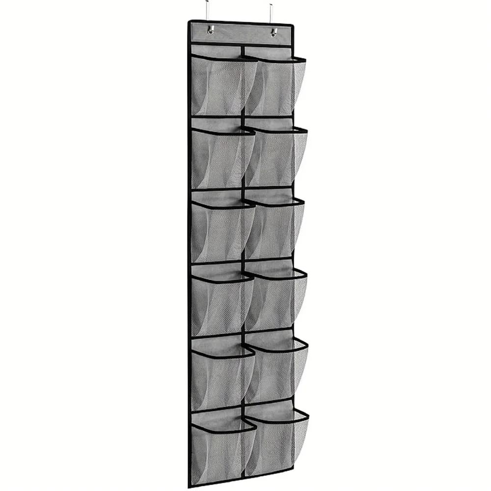12 Pockets Over the Door Shoe Organizer Large Mesh Pockets With 2 Hooks Transparent Fabric Shoe Rack Storage Bag For Bedroom