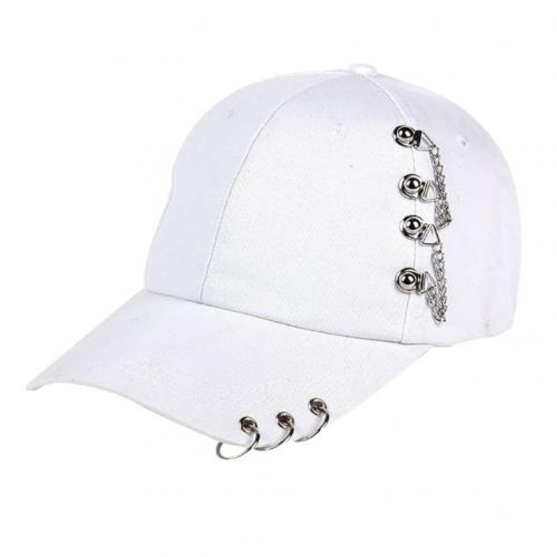 

Fashion Women s Hats Metal Ring Hip-Hop Baseball Cap Anti-UV White All yards