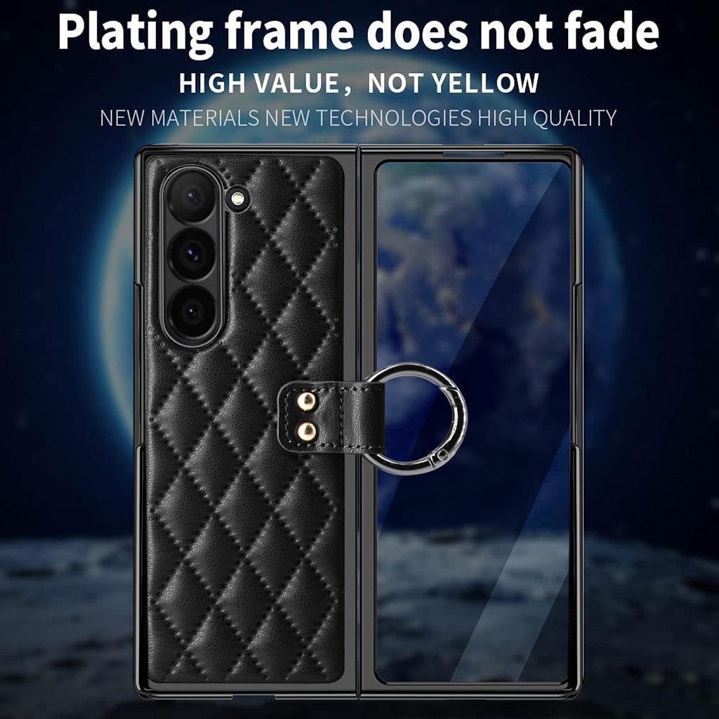 For Samsung Galaxy Z Fold6 5G Case Rhombus Grid Phone Cover with Tempered Glass Film
