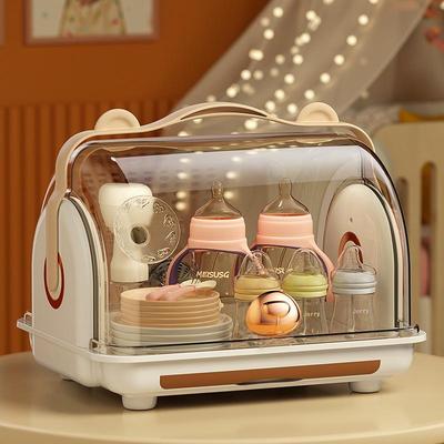 Baby Bottle and Utensil Storage Box with Dustproof Lid and Drain Rack